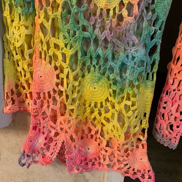 UNIF Multicolor Tie Dye Rainbow Crochet Astra Mini Dress Size S EUC - Picture 6 of 12